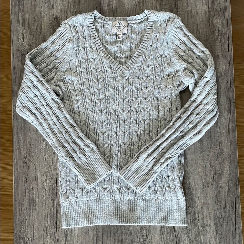 St John's Bay Off-White V-Neck Cable Knit Sweater